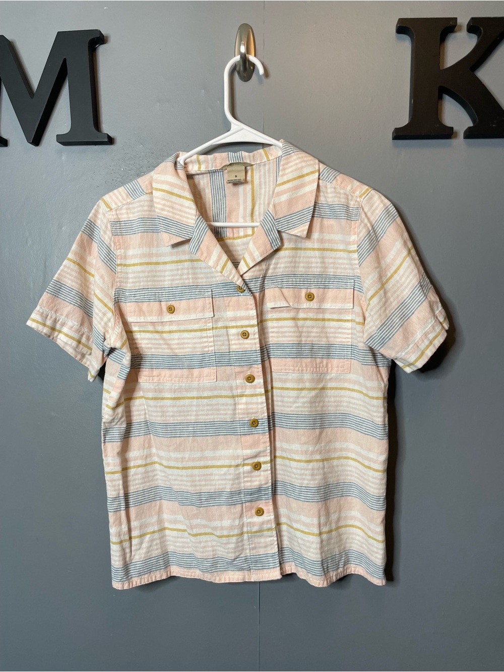 Duluth trading Co. Striped Short-Sleeve Button Front Shirt cotton size small